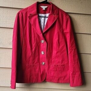 L.L. Bean Blazer Womens 14 PET Red Cotton 3-Button Lined Jacket 274945